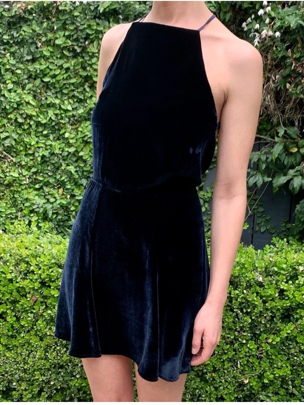 Reformation Black Velvet Mini Fit Flare Dress size Small